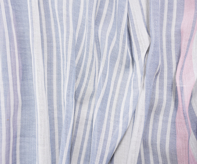 Blue-White-Multi Cotton Stripe Gauze Woven Fabric