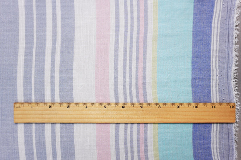 Blue-White-Multi Cotton Stripe Gauze Woven Fabric