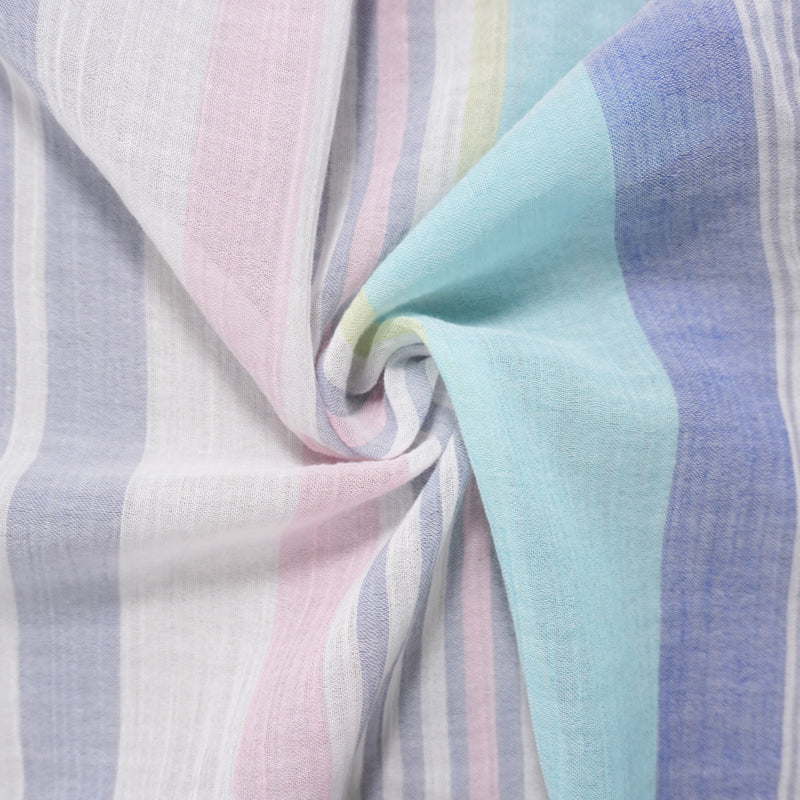 Blue-White-Multi Cotton Stripe Gauze Woven Fabric