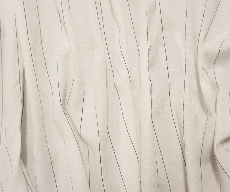 White-Black Rayon-Poly Stripe Slub Momie Woven Fabric