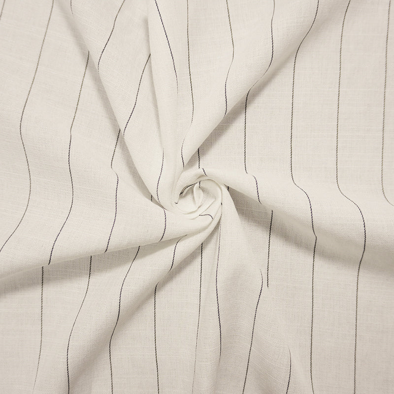 White-Black Rayon-Poly Stripe Slub Momie Woven Fabric
