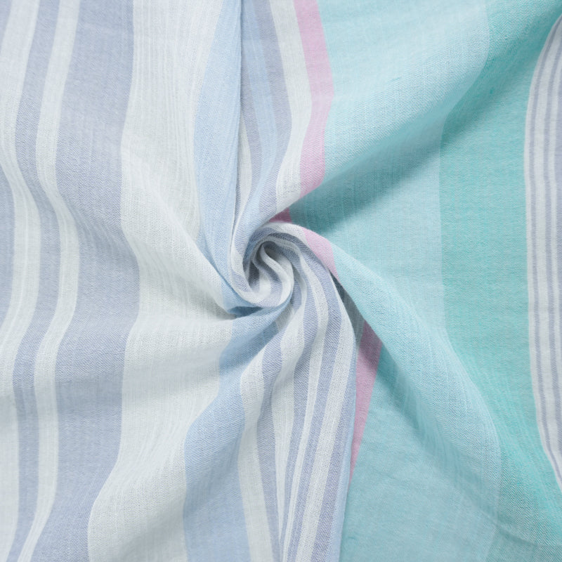 Blue-Green-Multi Cotton Stripe Gauze Woven Fabric
