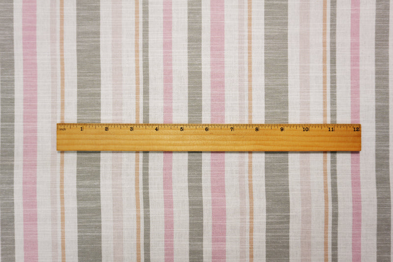 White-Pink-Gray Cotton Stripe Slub Woven Fabric