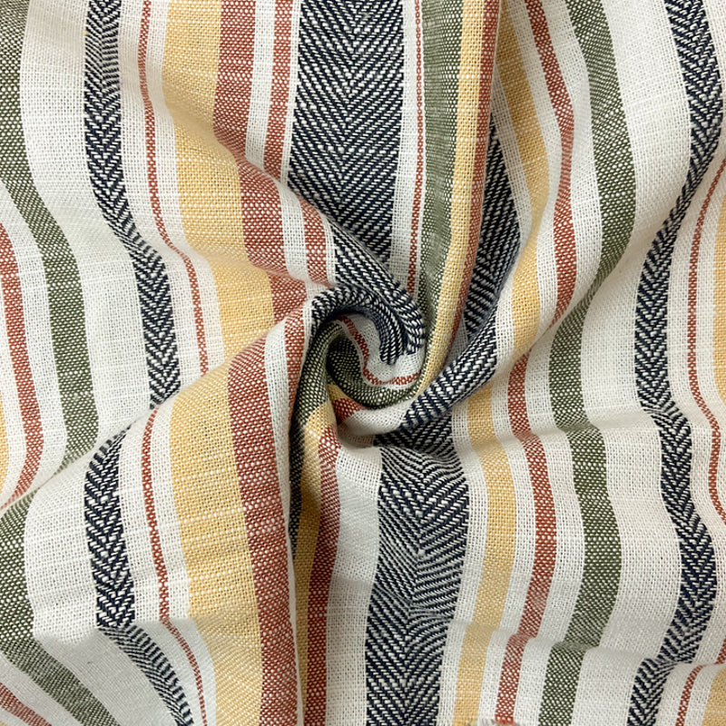 Navy-Yellow-Multi Cotton Stripe Dobby Woven Fabric