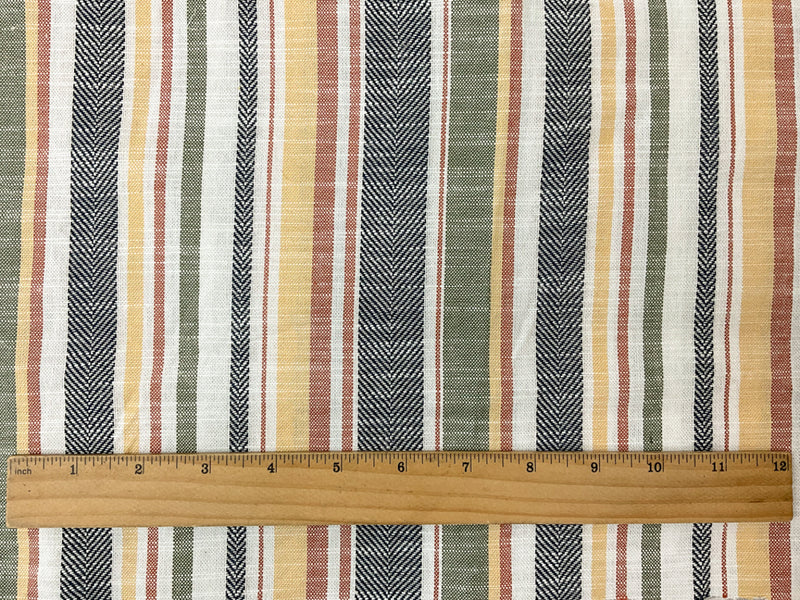 Navy-Yellow-Multi Cotton Stripe Dobby Woven Fabric