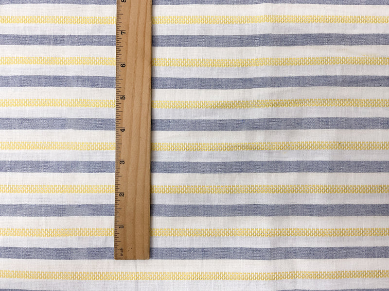 Yellow-Blue-White Cotton Stripe Dobby Woven Fabric