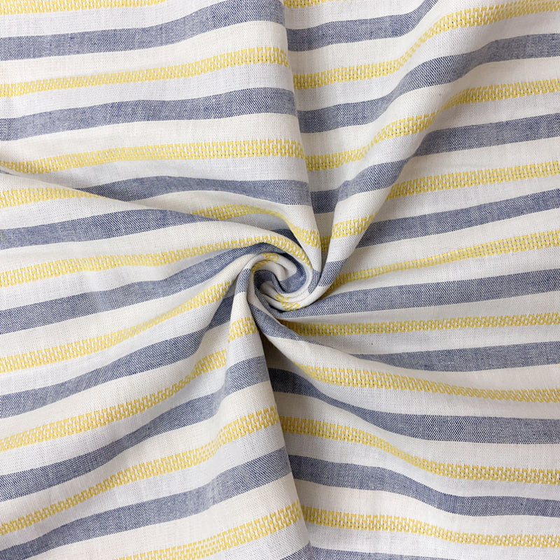 Yellow-Blue-White Cotton Stripe Dobby Woven Fabric