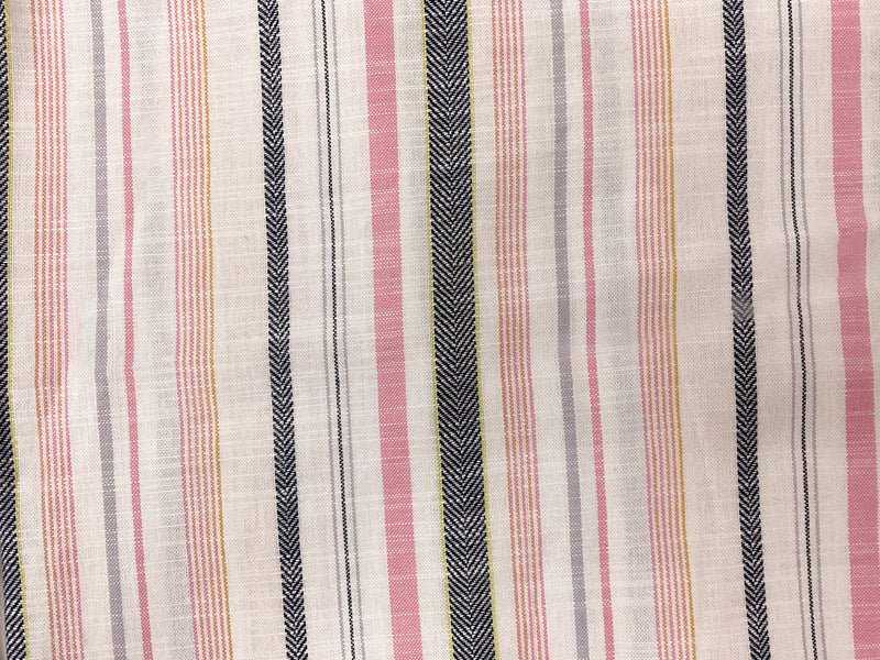 Pink-Navy-White Cotton Stripe Woven Shirting Fabric