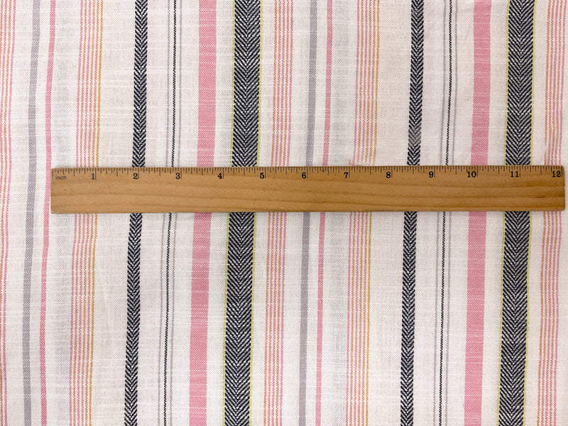 Pink-Navy-White Cotton Stripe Woven Shirting Fabric