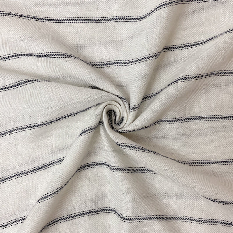 White-Navy Rayon Stripe Herringbone Twill Woven Fabric
