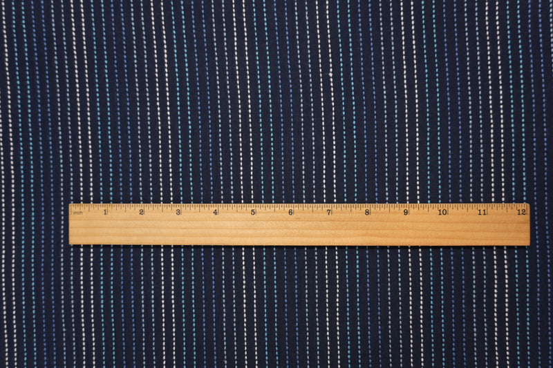 Navy-Blue-White Cotton Stripe Crinkled Dobby Gauze Woven Fabric