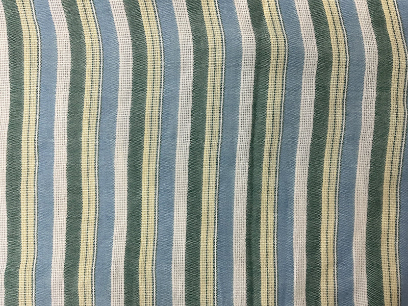 Green-Blue-White Cotton Rayon Stripe Dobby Woven Fabric