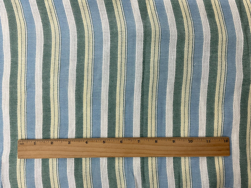 Green-Blue-White Cotton Rayon Stripe Dobby Woven Fabric