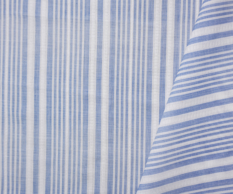 Blue-White Cotton Stripe Dobby Woven Fabric