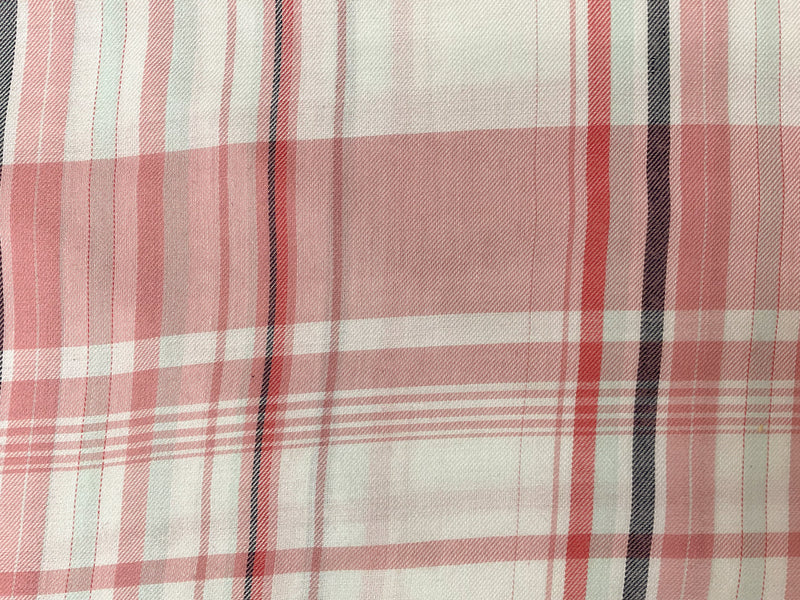 Pink-White-Multi Rayon Plaid Twill Woven Fabric