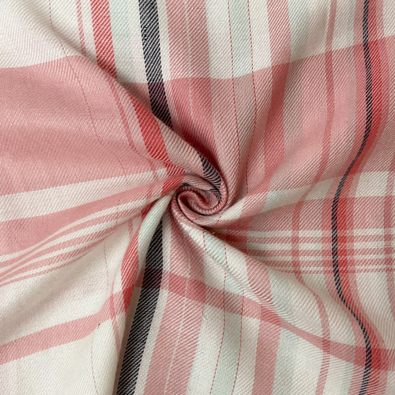 Pink-White-Multi Rayon Plaid Twill Woven Fabric
