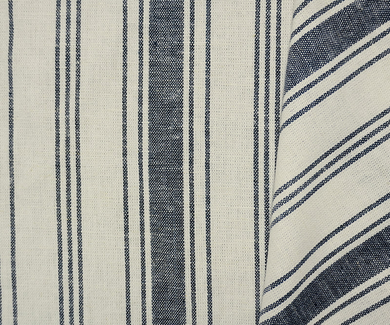 Deep Navy-Off-White Linen Rayon Stripe Slub Woven Fabric
