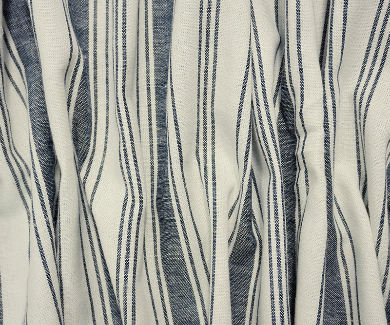 Deep Navy-Off-White Linen Rayon Stripe Slub Woven Fabric