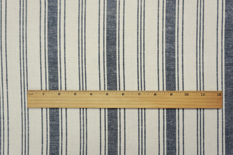 Deep Navy-Off-White Linen Rayon Stripe Slub Woven Fabric