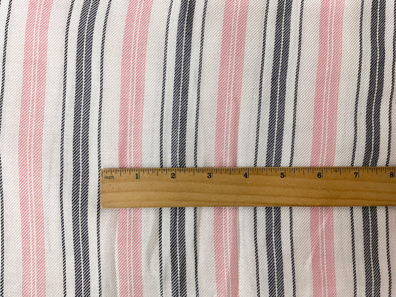 Pink-White-Navy Rayon Stripe Twill Woven Fabric