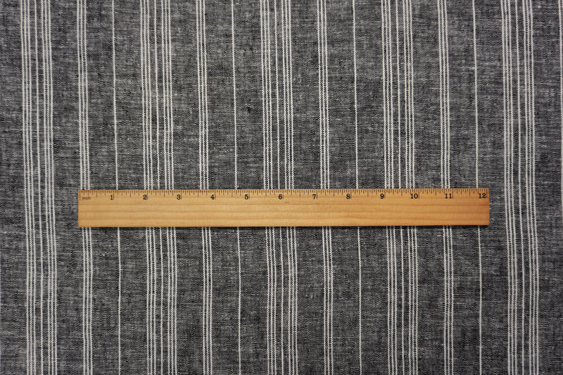 Black Linen Rayon Stripe Slub Woven Fabric