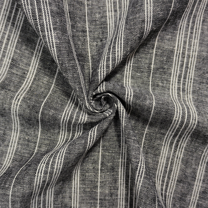 Black Linen Rayon Stripe Slub Woven Fabric