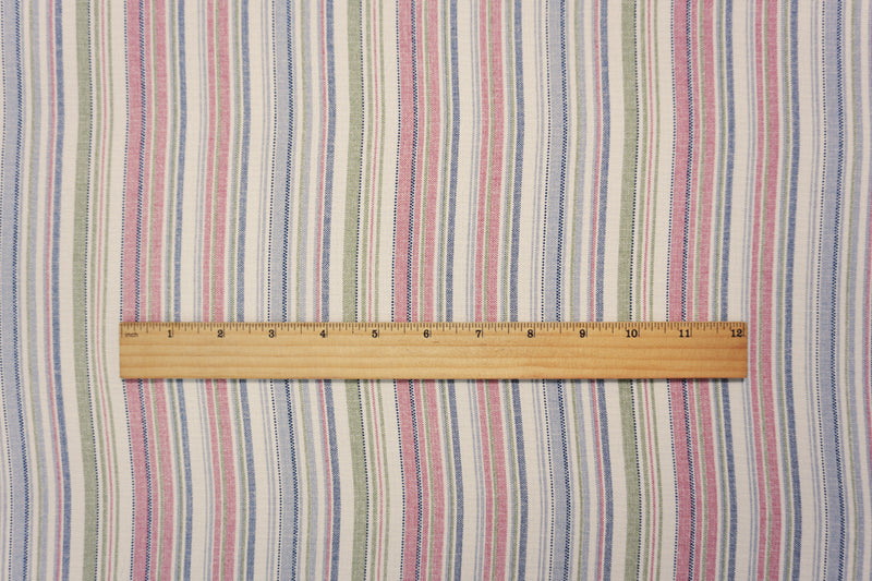 Red-Blue-Off-White Poly Stripe Dobby Woven Fabric