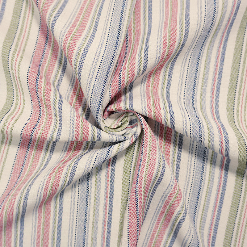 Red-Blue-Off-White Poly Stripe Dobby Woven Fabric