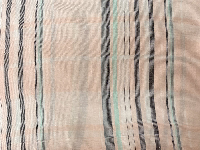 Light Peach-Navy-Multi Rayon Stripe Twill Woven Fabric