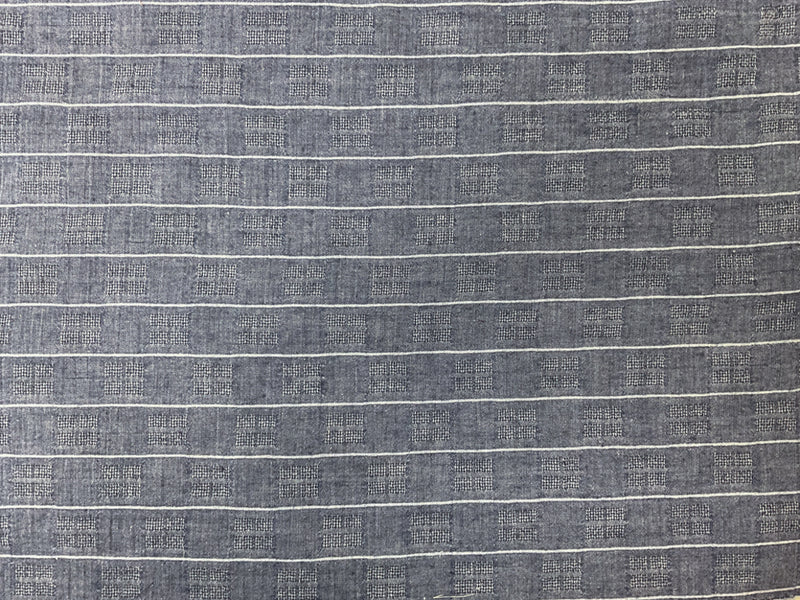 Indigo Blue-White Poly Cotton Stripe Dobby Woven Fabric