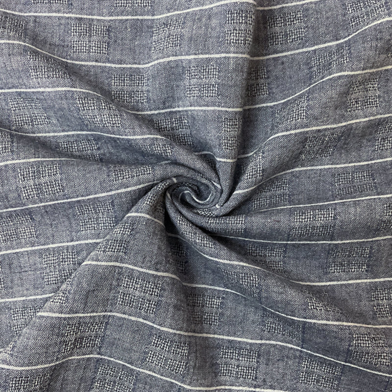 Indigo Blue-White Poly Cotton Stripe Dobby Woven Fabric