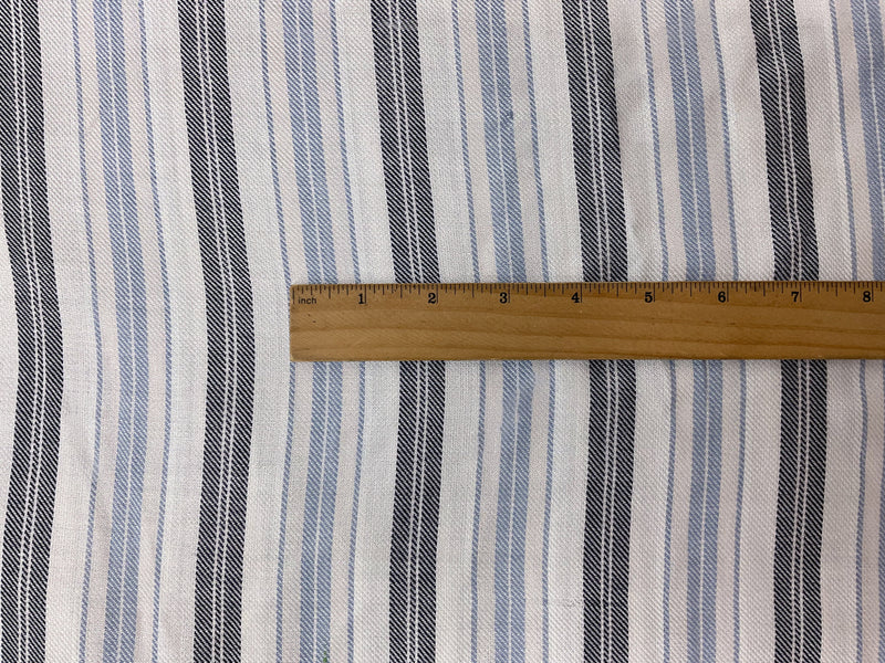 White-Blue-Multi Rayon Stripe Twill Woven Fabric