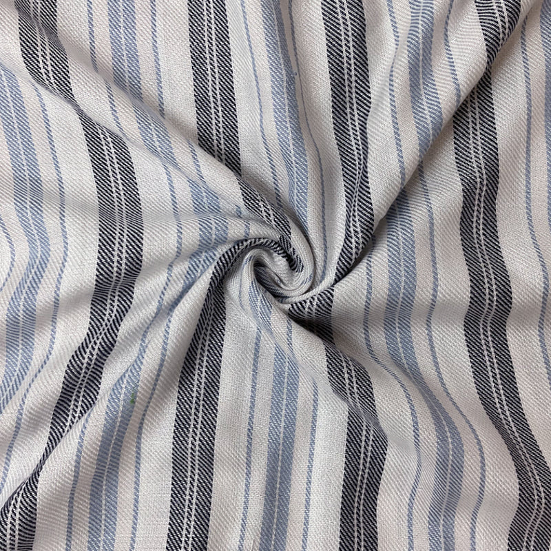 White-Blue-Multi Rayon Stripe Twill Woven Fabric