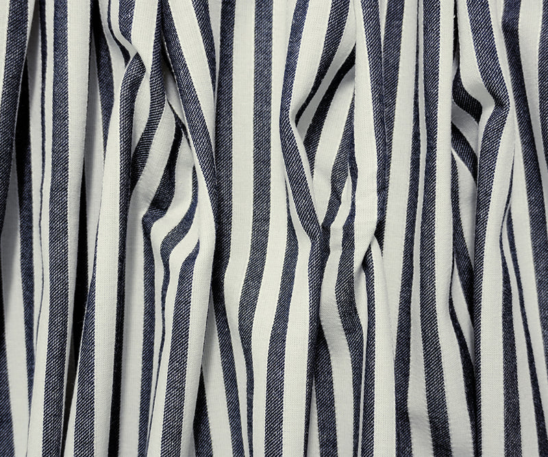 Night Blue-White Rayon Cotton Stripe Woven Fabric