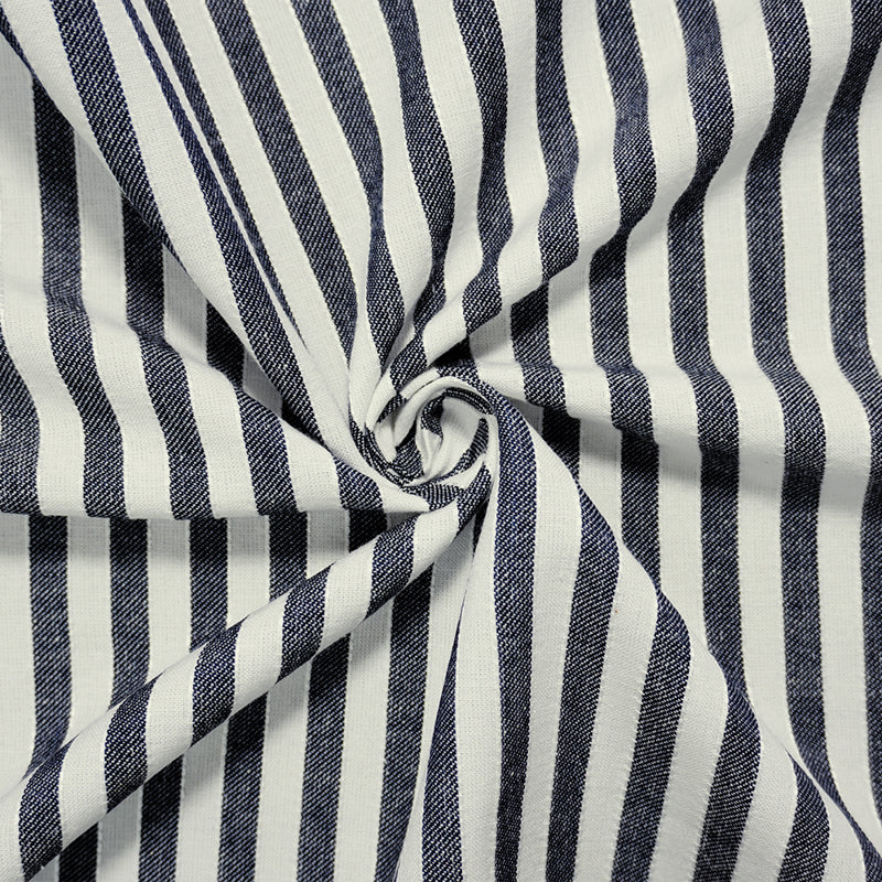 Night Blue-White Rayon Cotton Stripe Woven Fabric