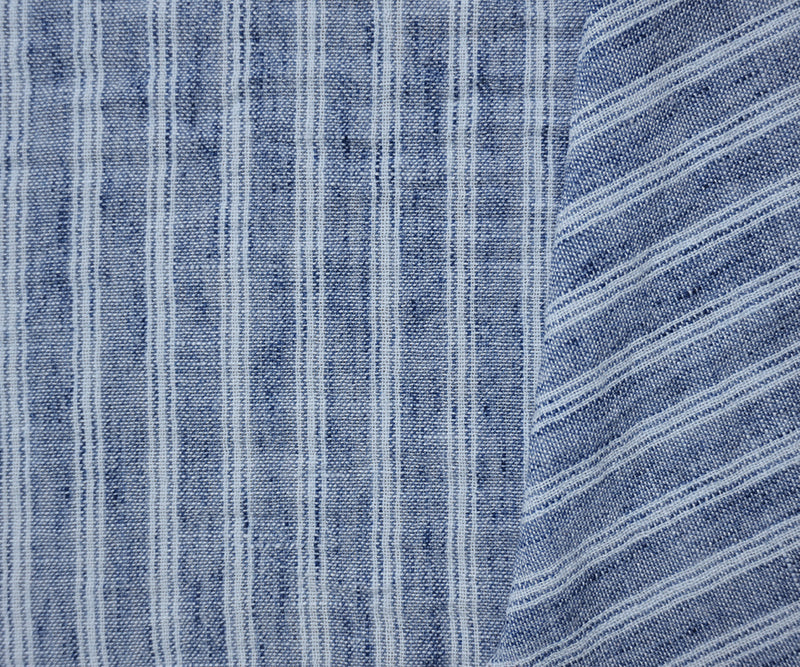 Blue-White Poly Stripe Washed Linen-Like Woven Fabric