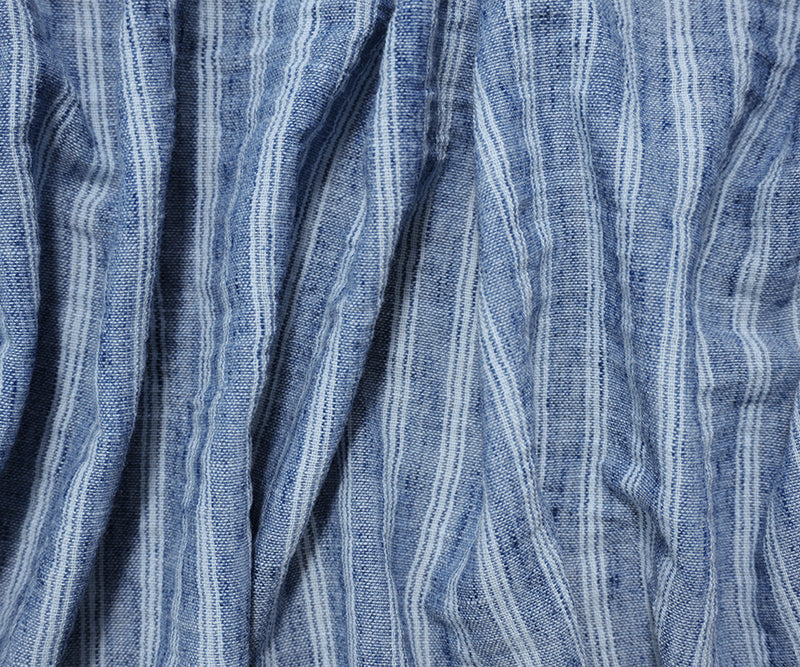 Blue-White Poly Stripe Washed Linen-Like Woven Fabric