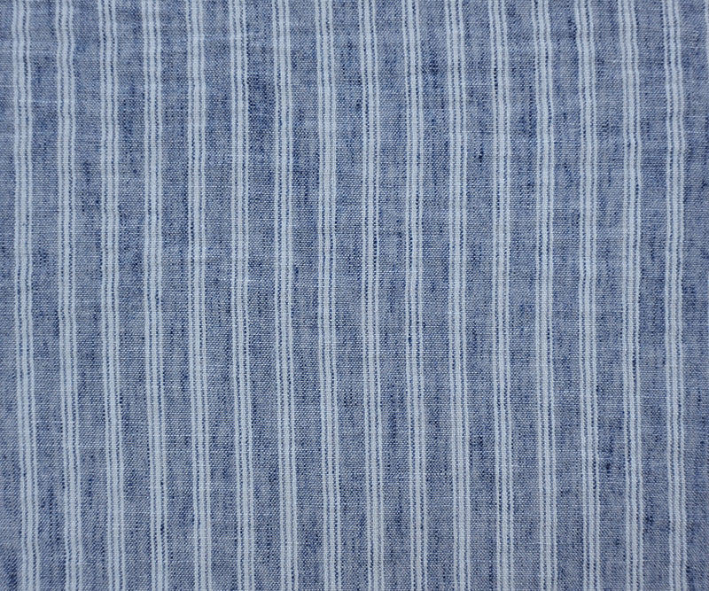 Blue-White Poly Stripe Washed Linen-Like Woven Fabric