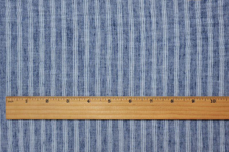 Blue-White Poly Stripe Washed Linen-Like Woven Fabric