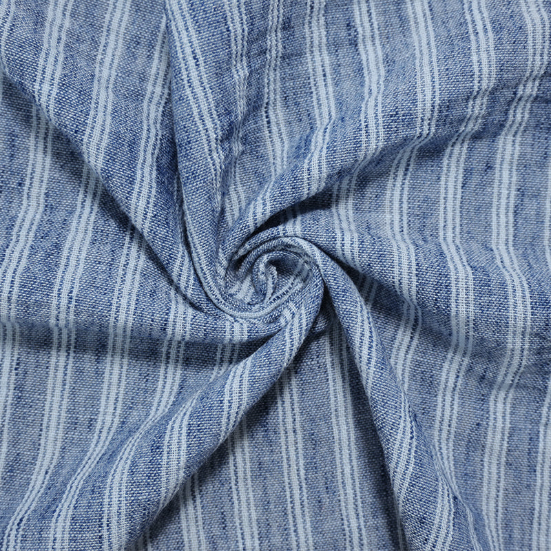 Blue-White Poly Stripe Washed Linen-Like Woven Fabric