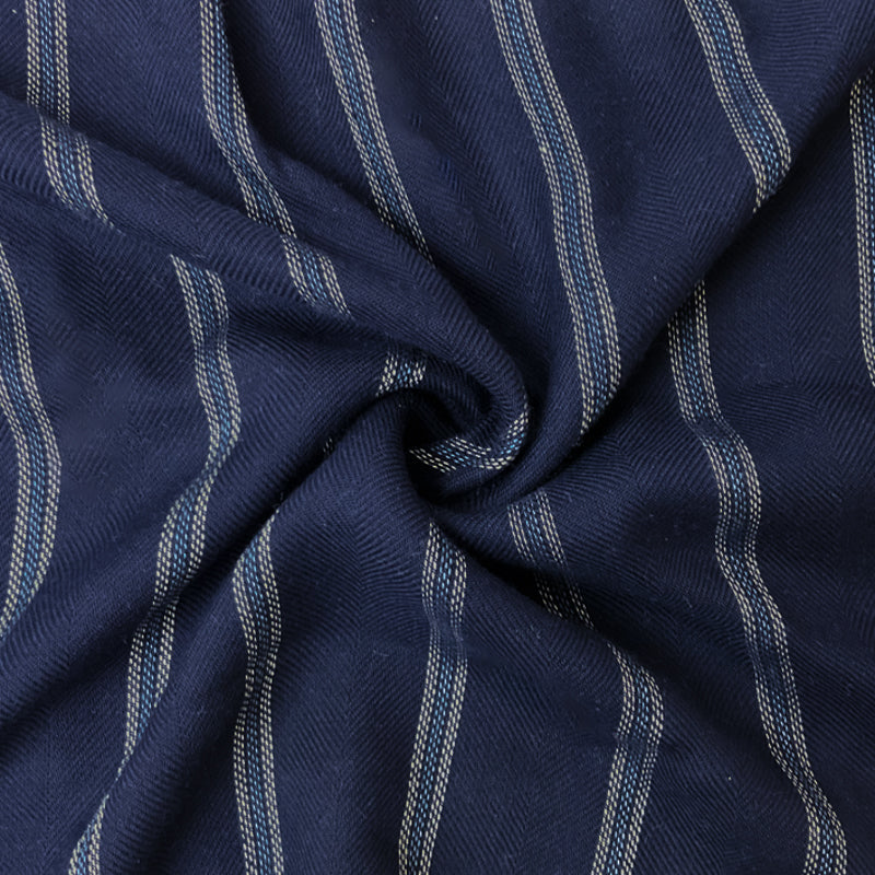 Blue-White Rayon Stripe Herringbone Twill Woven Fabric
