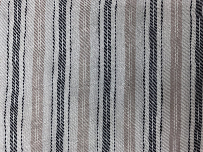 Off-White-Navy-Beige Rayon Stripe Twill Woven Fabric