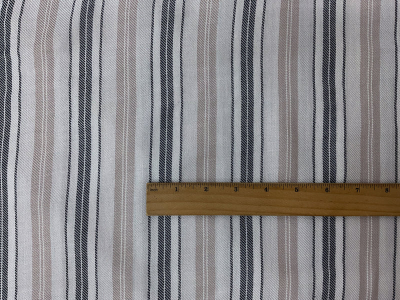 Off-White-Navy-Beige Rayon Stripe Twill Woven Fabric