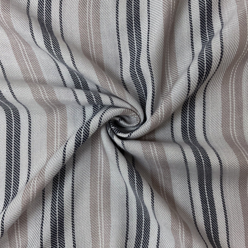 Off-White-Navy-Beige Rayon Stripe Twill Woven Fabric