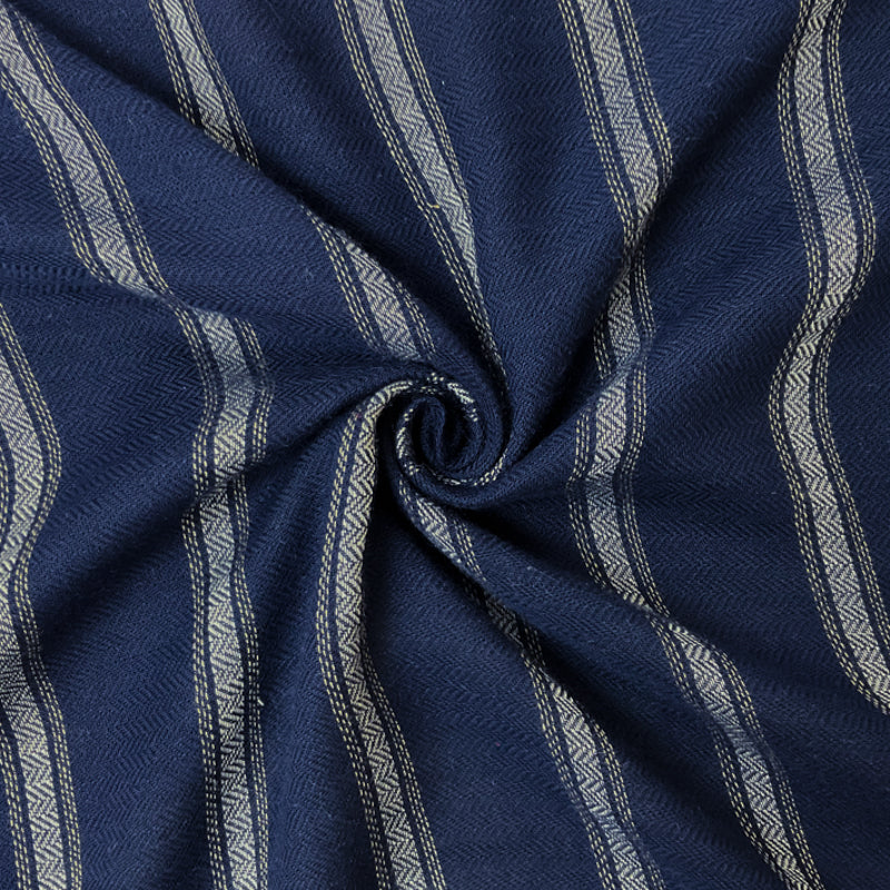 Blue-White Rayon Stripe Herringbone Twill Woven Fabric