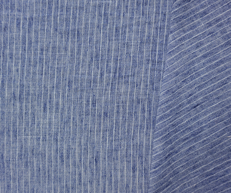 Blue-White Poly Stripe Washed Linen-Like Woven Fabric