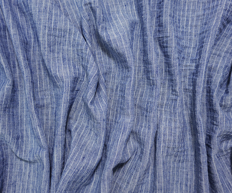 Blue-White Poly Stripe Washed Linen-Like Woven Fabric