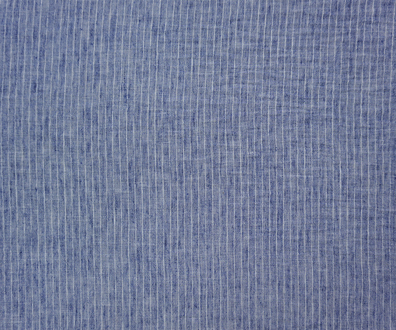Blue-White Poly Stripe Washed Linen-Like Woven Fabric