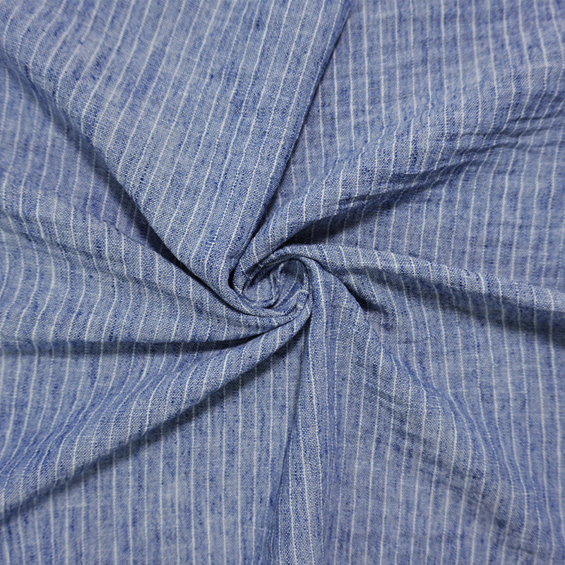 Blue-White Poly Stripe Washed Linen-Like Woven Fabric