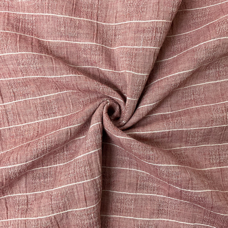 Red-White Poly-Cotton Stripe Dobby Woven Fabric